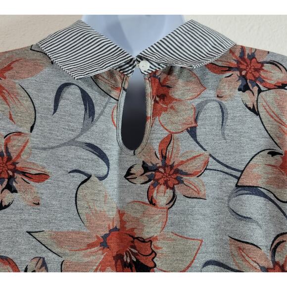 Zac & Rachel Gray Floral Print Layered Look Shirt Medium Long Sleeve Collard - Picture 6 of 6
